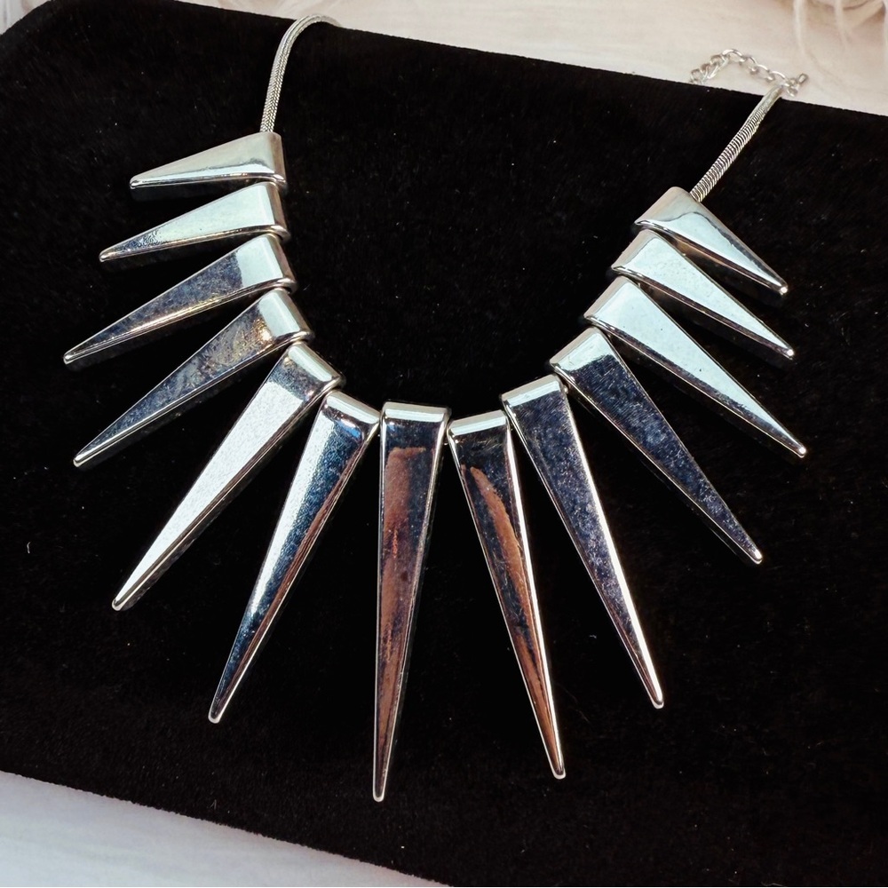 Silvertone Spike Statement Necklace